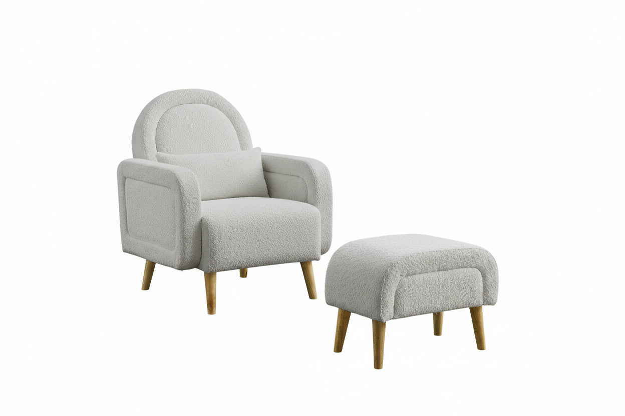 Boucle Rocking Chair and Ottoman - Light Grey
