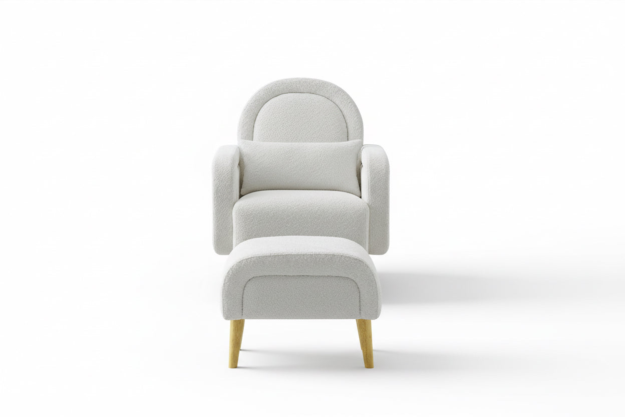 Boucle Rocking Chair and Ottoman - Light Grey