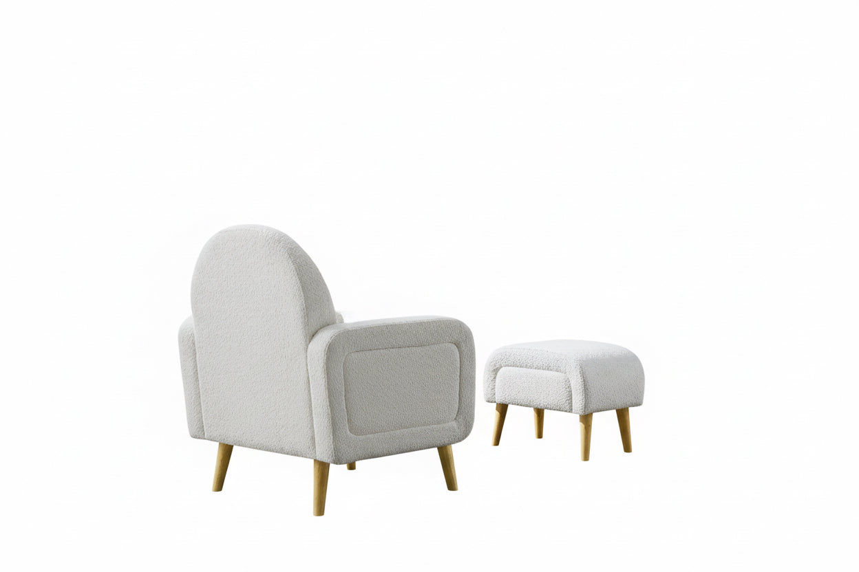Boucle Rocking Chair and Ottoman - Light Grey
